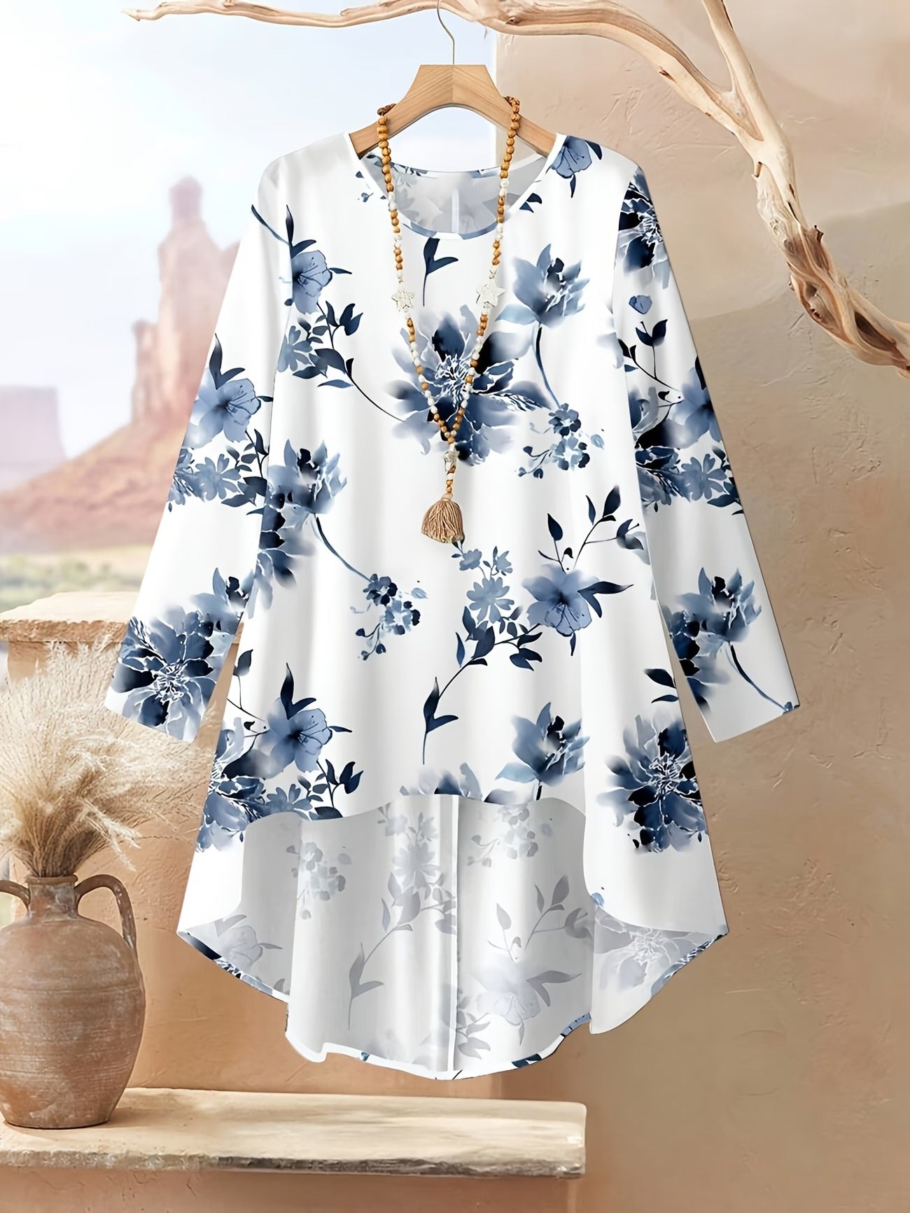 Autumn And Winter Women'S Vacation Printed Elegant Casual Loose Long-Sleeve Top And Pants Two-Piece Set for Fall