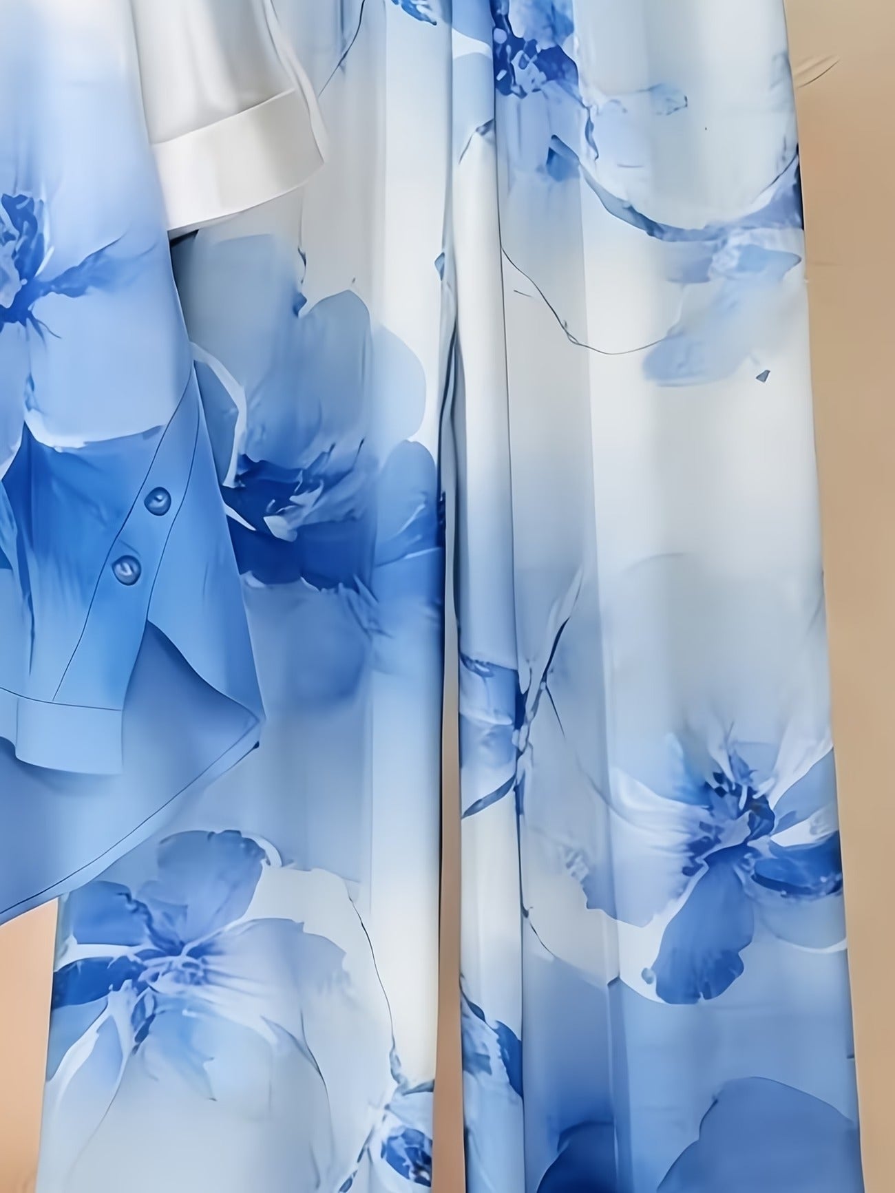 Asymmetrical Top with Floral Gradient Printed Wide-Leg Pants | Bohemian Everyday Style