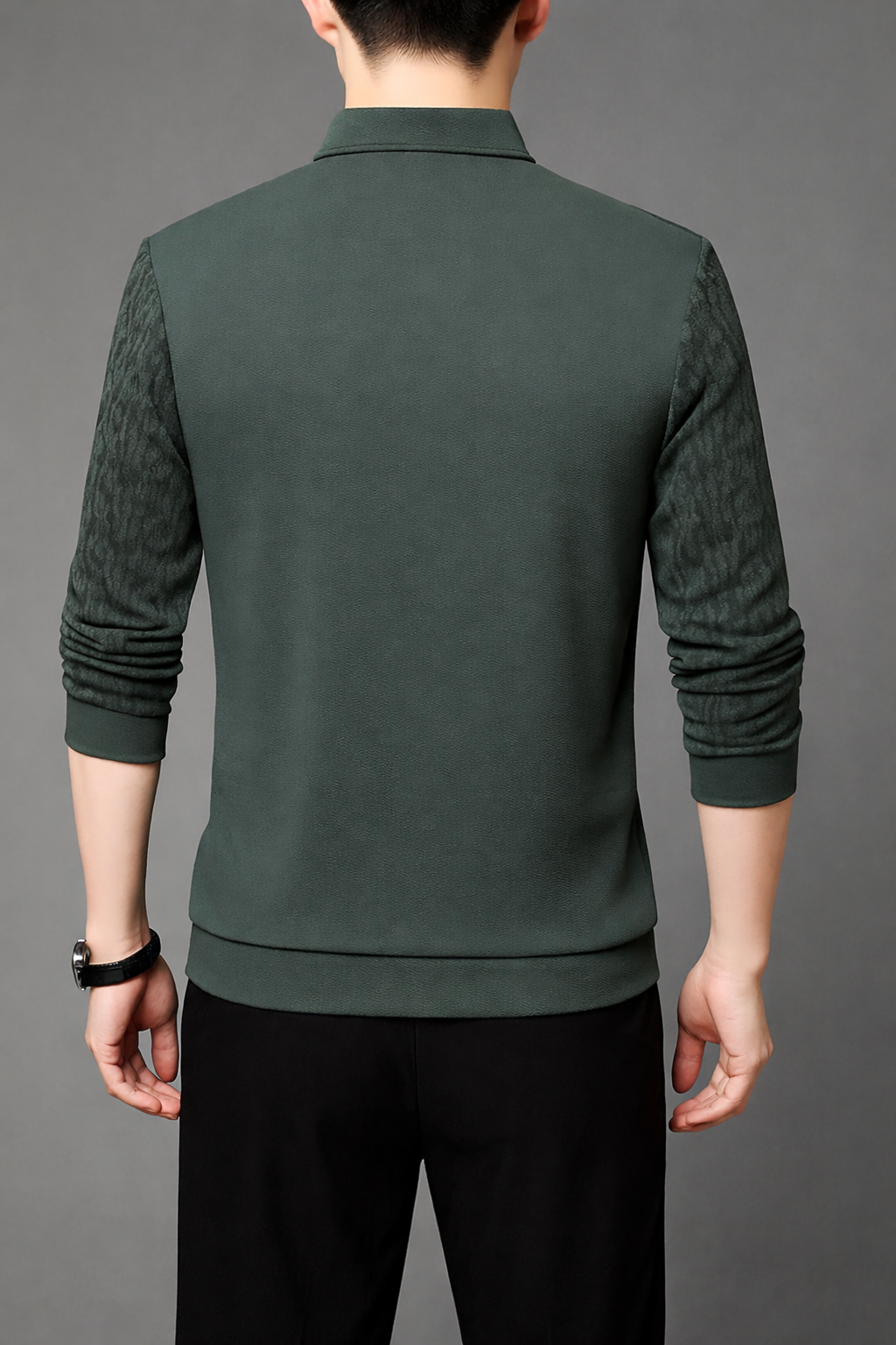 Men’s Dark Olive Green V-Neck Layered Shirt Style Printed Full Sleeve T-Shirt