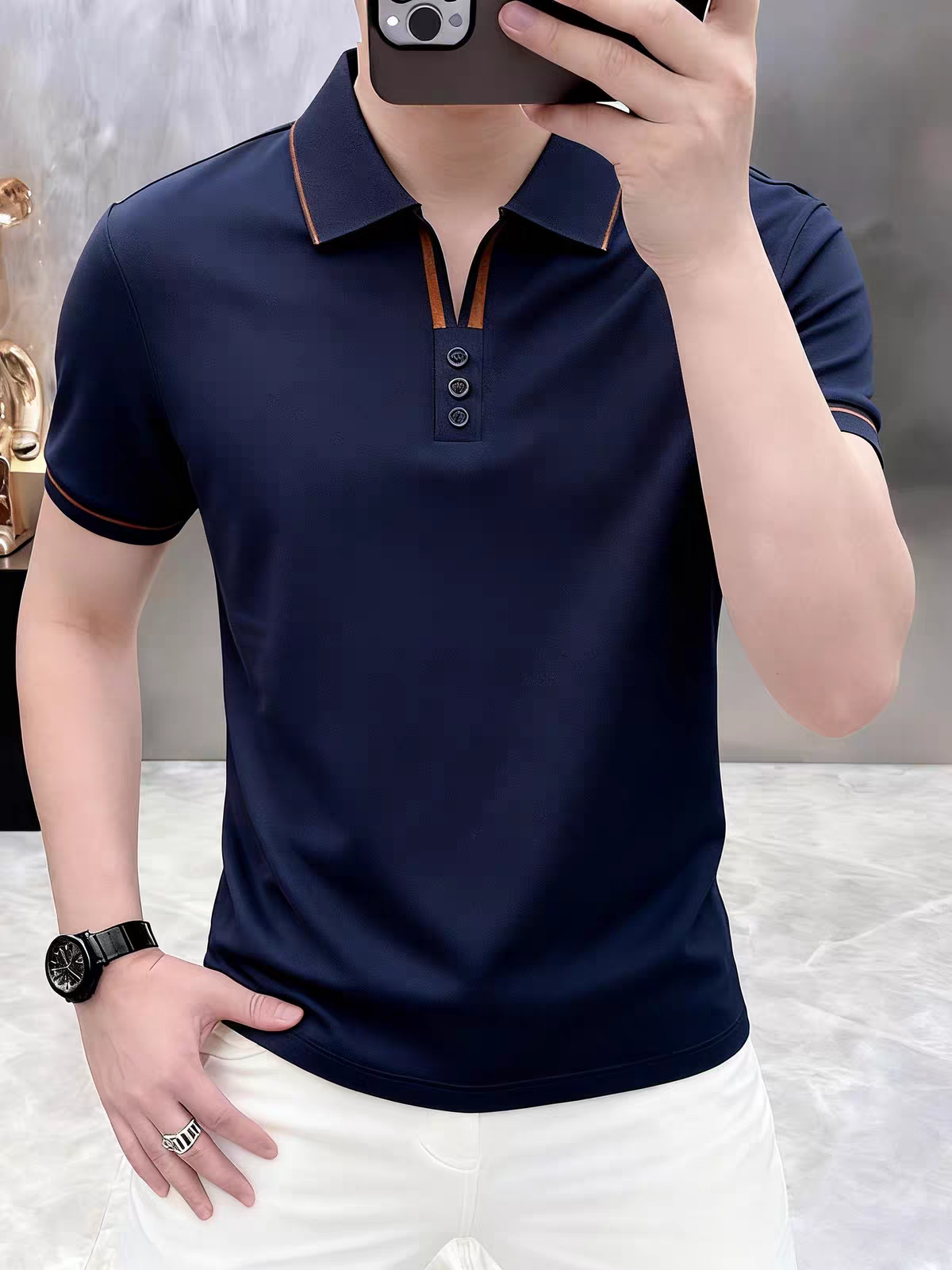 Valerio Contrast-Edge Textured Polo T-Shirt
