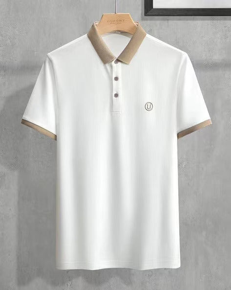 Men’s White Polo Collar Half Sleeve T-Shirt