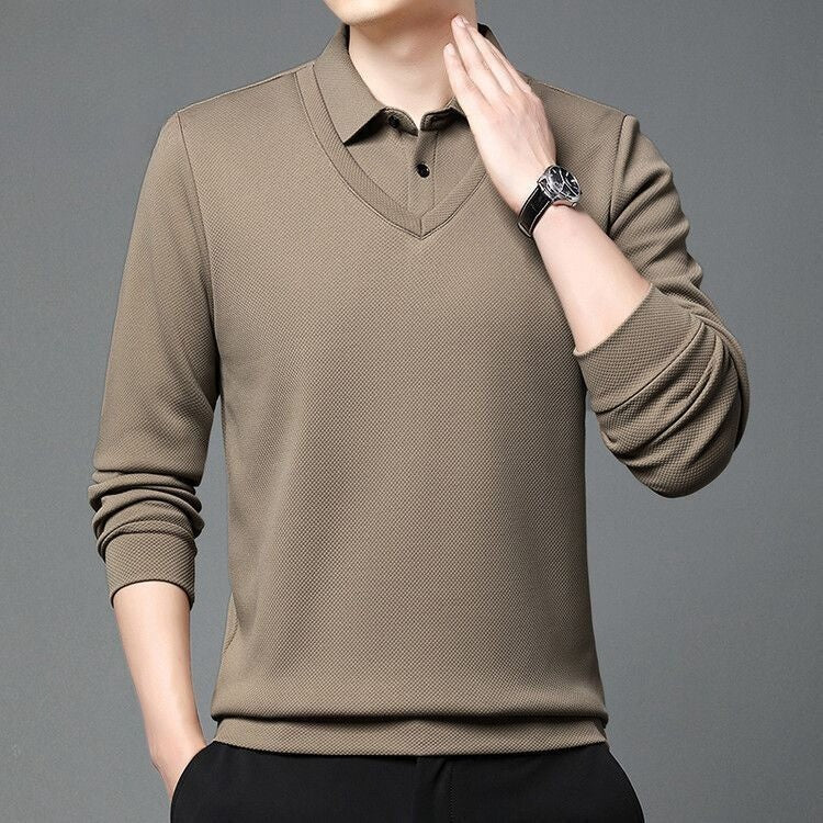 Men’s Beige Full Sleeve Plain Polo T-Shirt