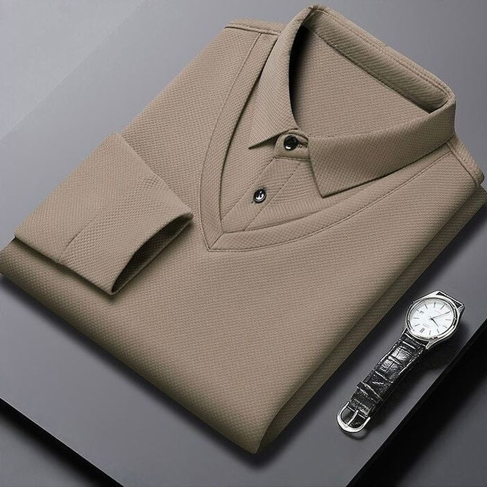 Men’s Beige Full Sleeve Plain Polo T-Shirt