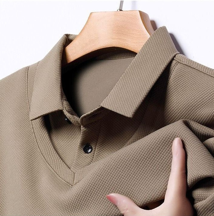 Men’s Beige Full Sleeve Plain Polo T-Shirt