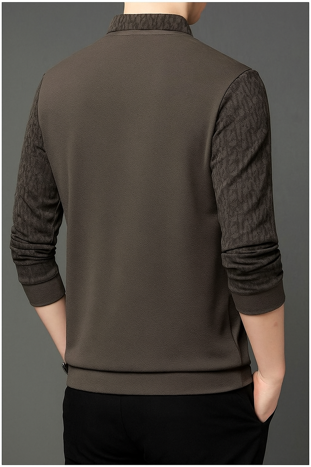 Men’s Brown V-Neck Layered Shirt Style Printed Full Sleeve T-Shirt