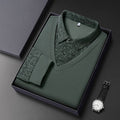 Men’s Dark Olive Green V-Neck Layered Shirt Style Printed Full Sleeve T-Shirt
