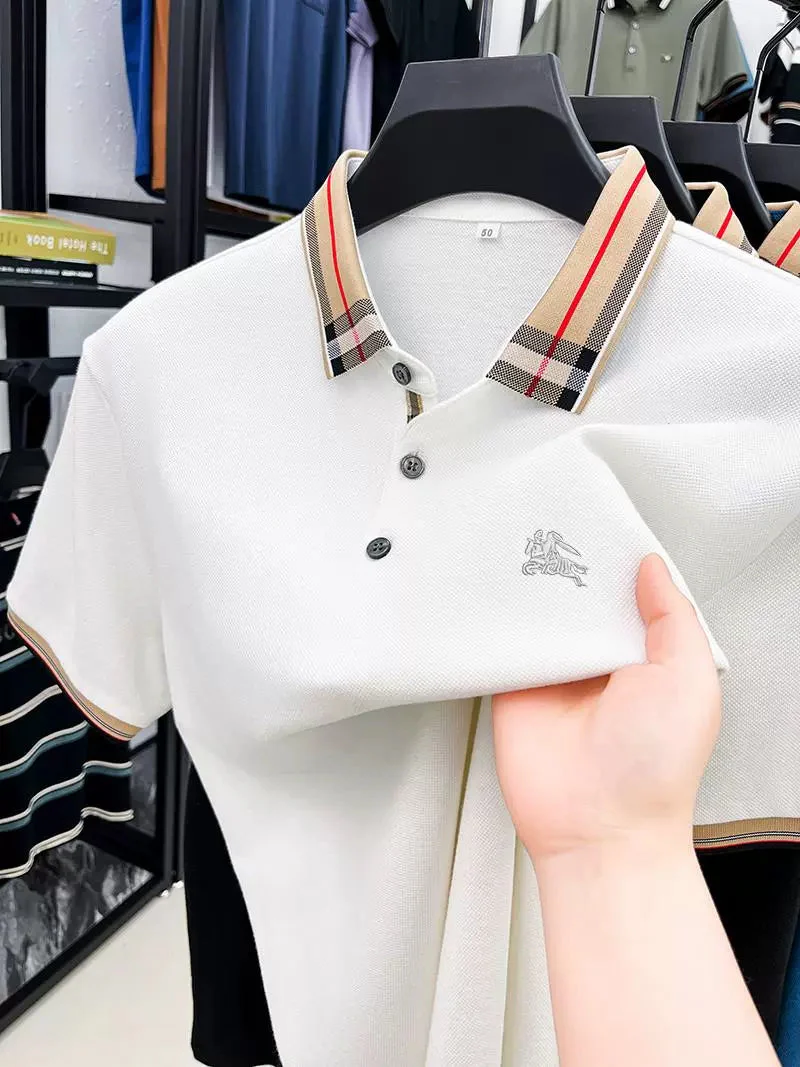 Men’s Luxury White Polo T-Shirt with Striped Collar