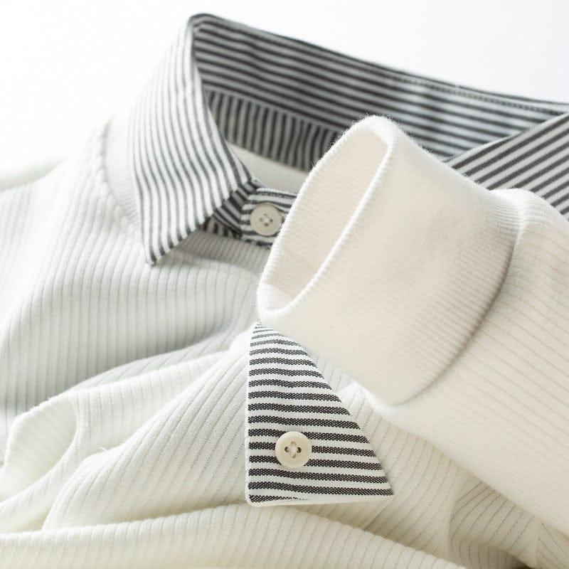Men’s White Textured Polo T-shirt with Contrast Collar